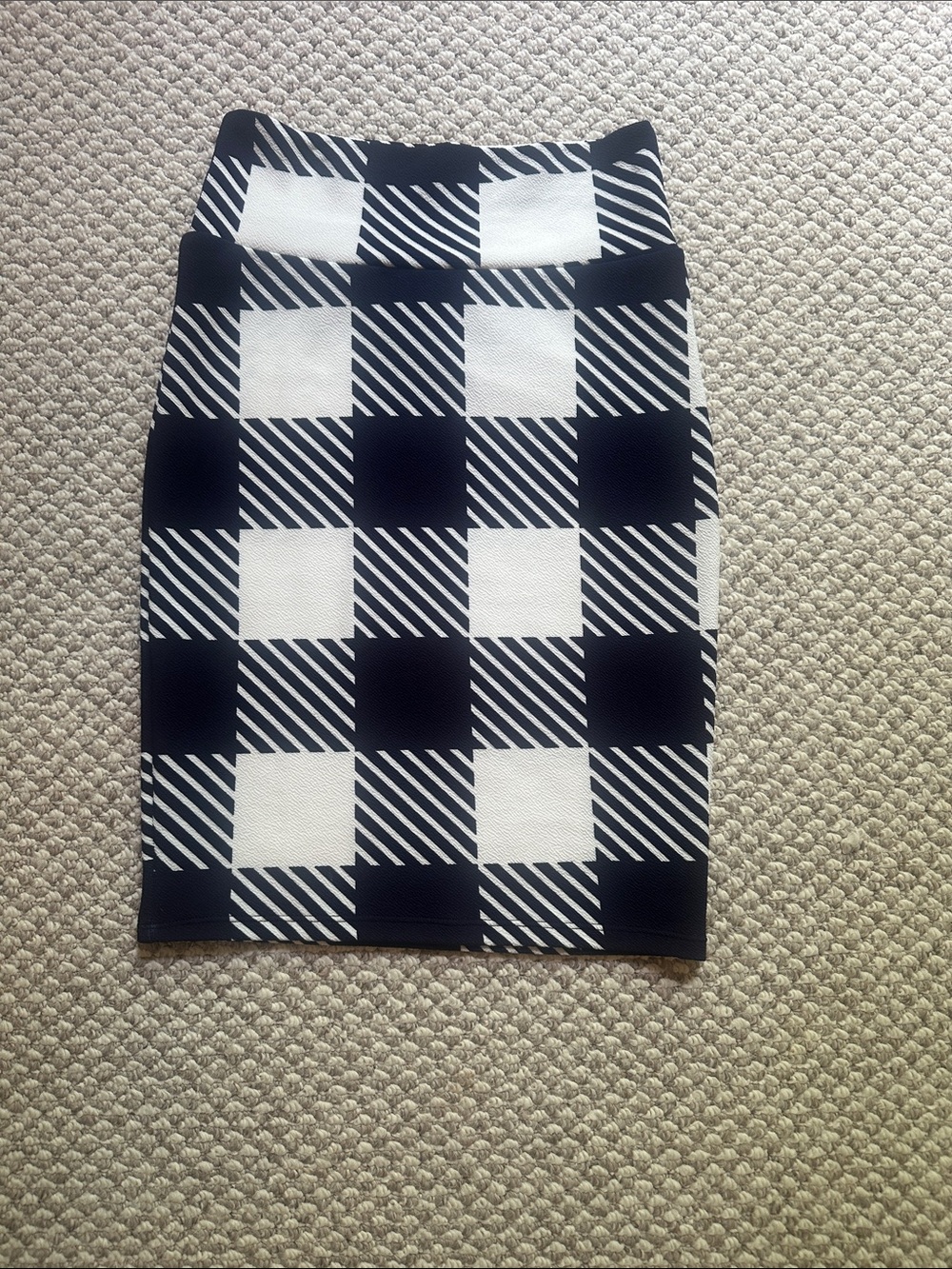 Navy Blue and White Checked Pencil Skirt